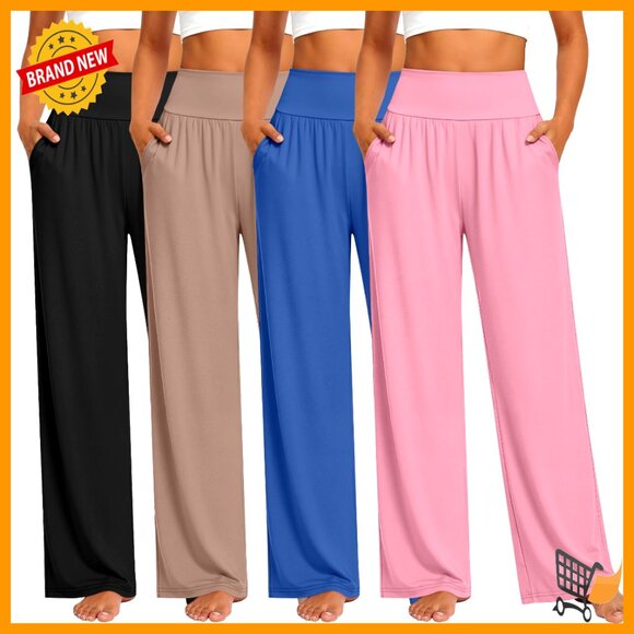 4 Pack Wide Leg Yoga Pants High Waist Sweatpants Loose Lounge Pajama with